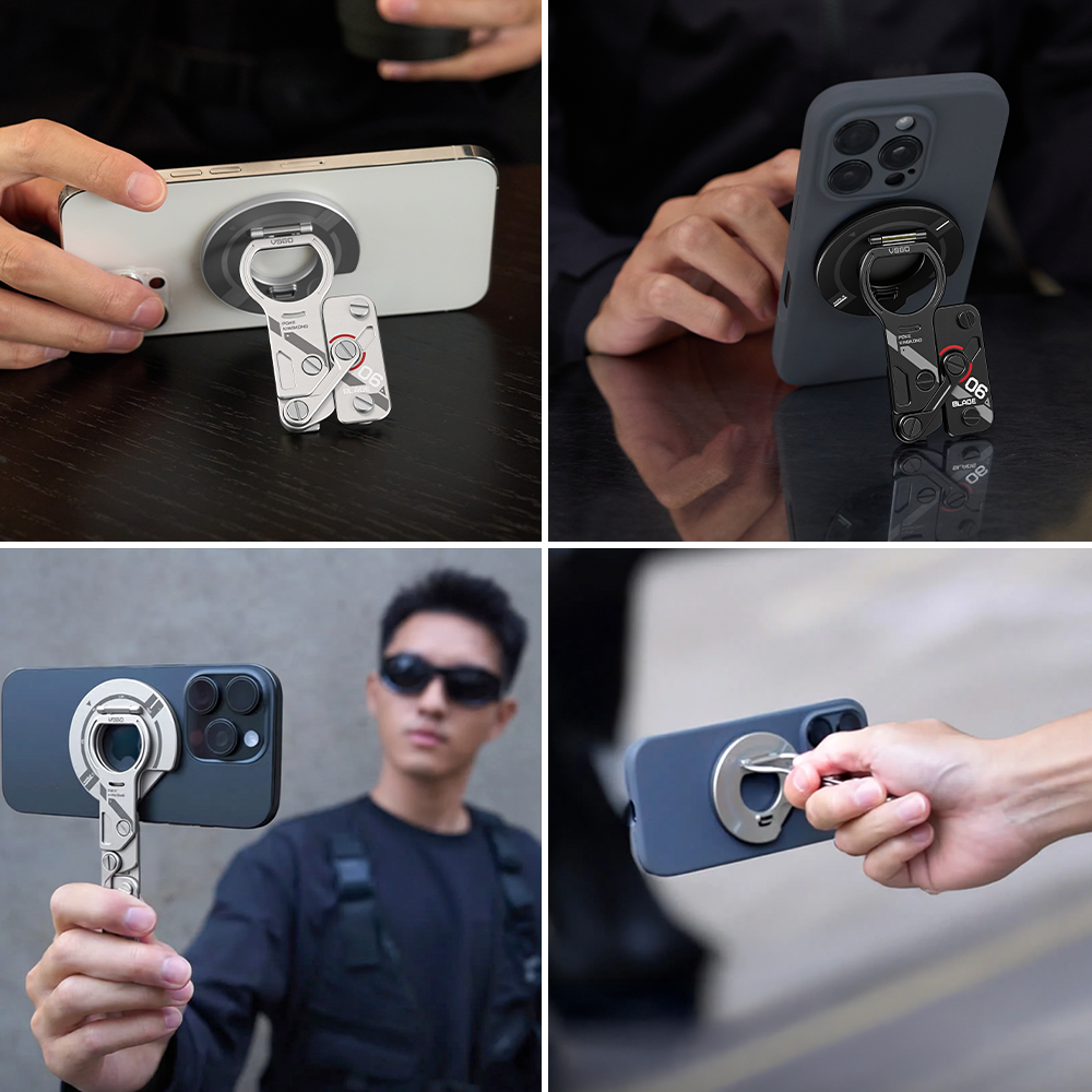VSGO スマホスタンド MagSafe対応 開封カッター機能付き 360度回転 縦横置き メタルリング付き